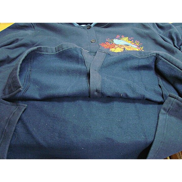 NEW Lauren Brooke Womens 3X Blue Button Jacket Shacket Embroidered Leaves Bird - Picture 9 of 12